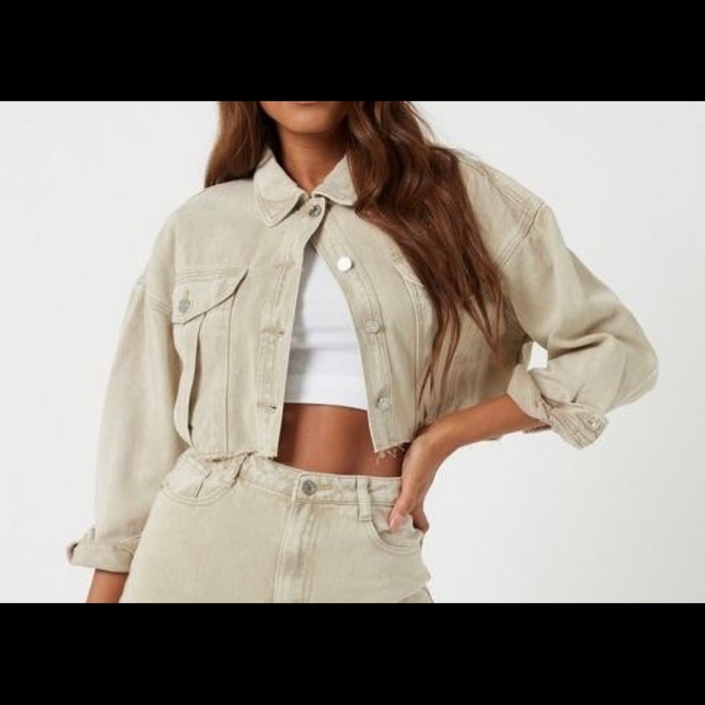 Tan Cropped denim jacket